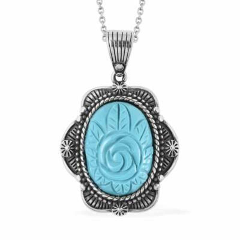 Women's Blue Howlite Carved Rose Pendant Necklace